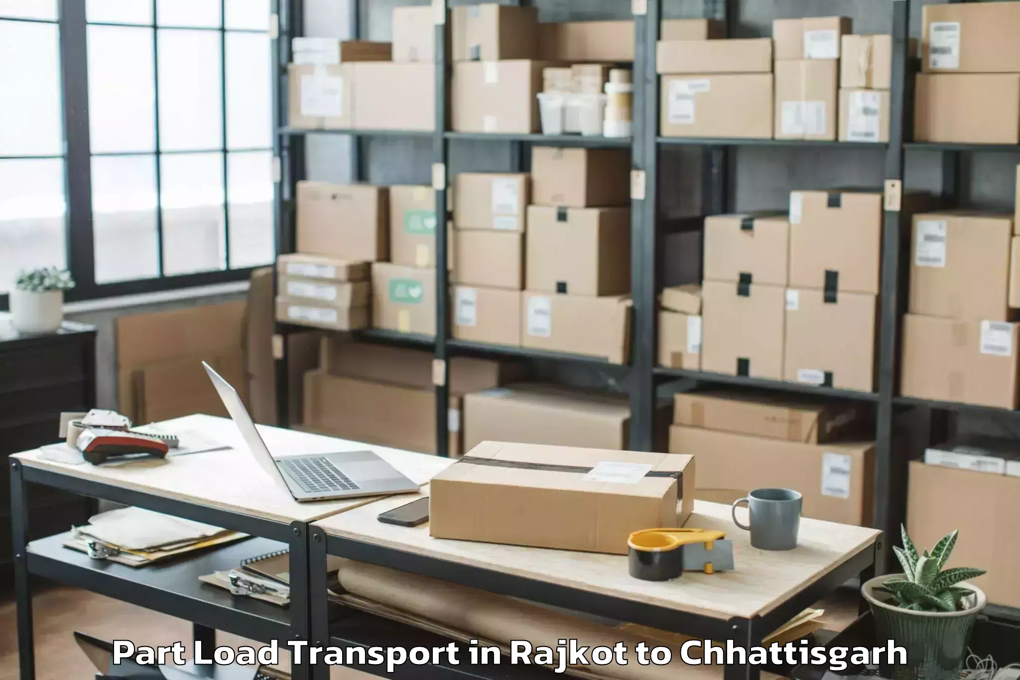 Top Rajkot to Isbm University Gariyaband Part Load Transport Available